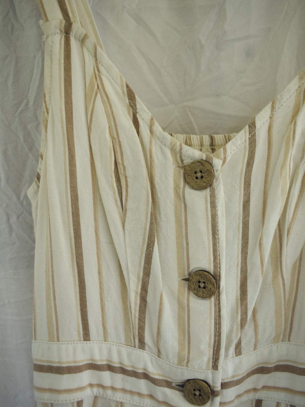 Striped Cream and Tan Button-Front Linen Sundress